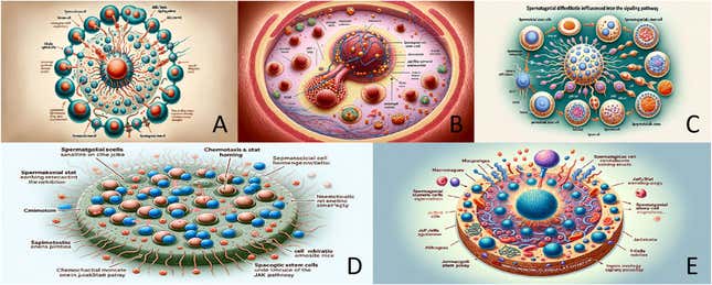 Fünf KI-generierte Diagramme von Stammzellen.