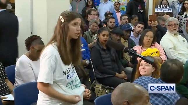 An unnamed woman from a pro-Trump group at Congresswoman Ocasio-Cortez’s town hall on October 3