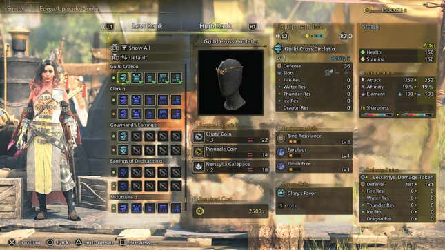 The Forge Armor screen, focusing on the Guild Cross Circlet Alpha piece.