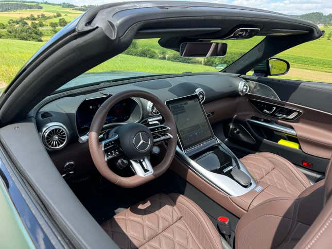 Interior and dashboard of the Mercedes-AMG SL63 SE in matte blue