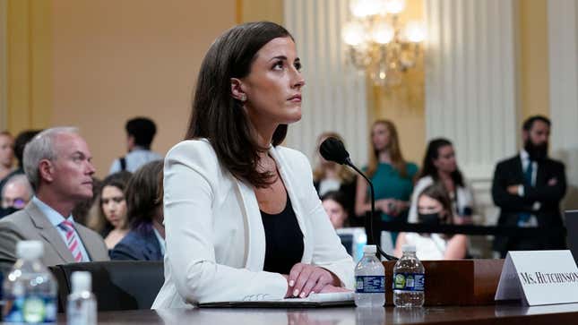Cassidy Hutchinson, former aide to Trump White House chief of staff Mark Meadows, listens as the House select committee investigating the Jan. 6 attack on the U.S. Capitol holds a hearing at the Capitol in Washington, Tuesday, June 28, 2022.