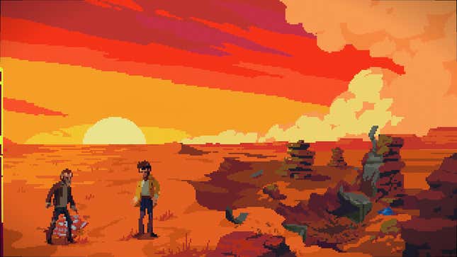 Mick and a detective are in a red desert.