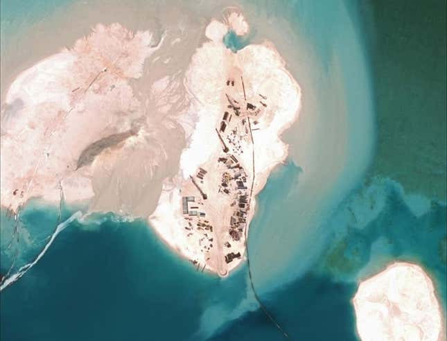 Part of Mischief Reef under construction in March 2016.