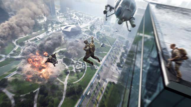 people jumping off a building in battlefield 2042