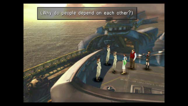 Squall ponders why people depend on each other.
