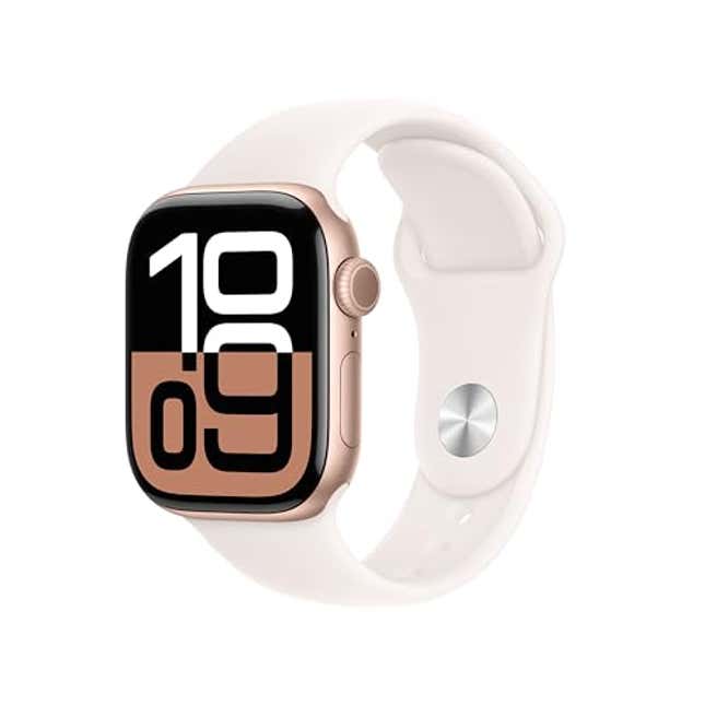 Image for article titled Apple Watch Series 10 [GPS 42mm case] Smartwatch with Rose Gold Aluminium Case with Light Blush Sport Band, Now 25% Off