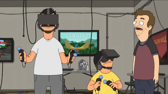 A screenshot shows Bob and his younger son wearing VR headsets. 