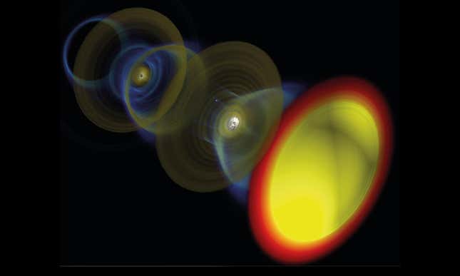 An illustration of quasiparticles produced in a laser wakefield accelerator.