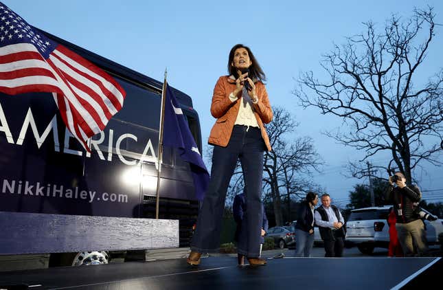 MYRTLE BEACH, SOUTH CAROLINA - FEBRUARY 22: Republican presidential candidate former U.N. Ambassador Nikki Haley speaks during a campaign event on February 22, 2024 in Myrtle Beach, South Carolina. South Carolina holds its Republican primary on February 24.