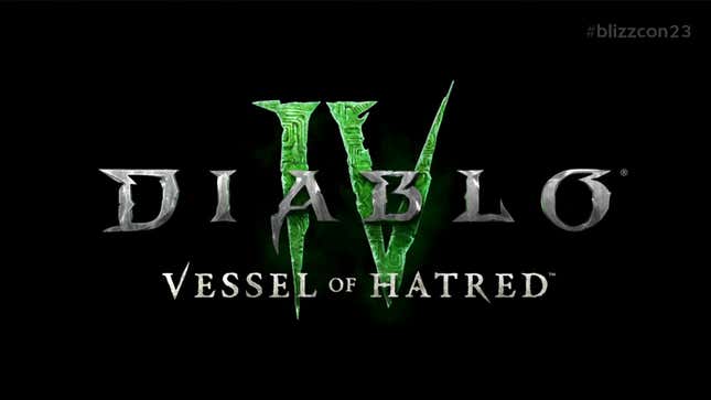 A screenshot shows the Diablo IV expansion's green logo. 