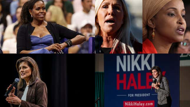 Image for article titled From Michelle Obama to Marjorie Taylor Greene and Nikki Haley, Racism Is Taking Over Politics