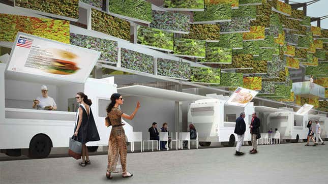 Six custom-built food trucks will serve up regional American street food during the World Expo.