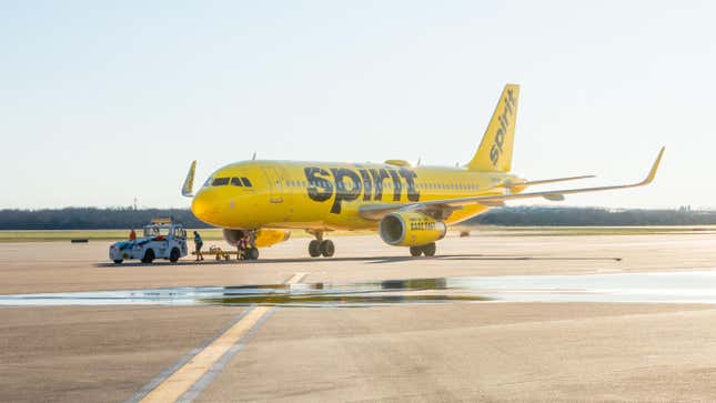 A Spirit Airlines aircraft undergoes operations in preparation for departure at the Austin-Bergstrom International Airport on February 12, 2024 in Austin, Texas.