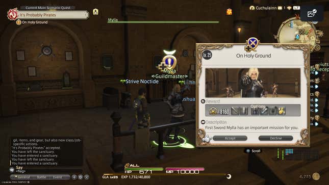 A player character gets a quest from a guildmaster.