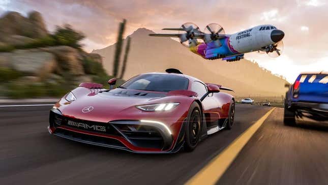 A red Mercedes-AMG One in Forza Horizon 5