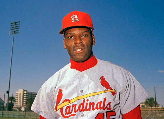 In this March 1968 file photo, St. Louis Cardinals pitcher Bob Gibson is pictured during baseball spring training in Florida. 
