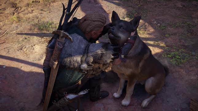 eivor pets a dog in assassins creed valhalla