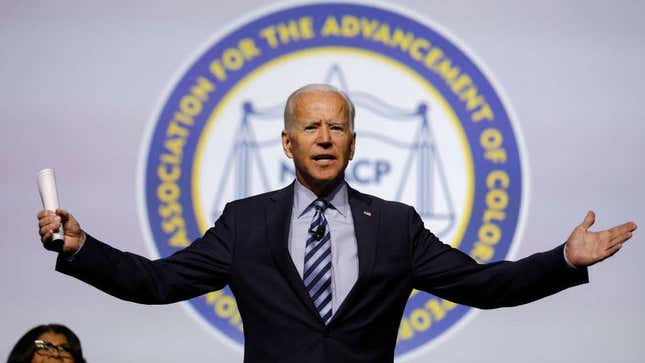 Former Vice President Joe Biden speaking at the NAACP’s convention in Detroit July 24, 2019.