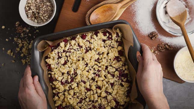 Pan of raspberry bars