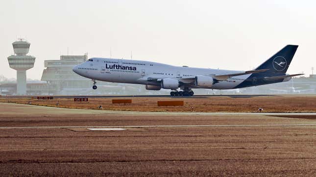 A Boeing 747-8 departs from the Tegel airport in Berlin, Germany, 8 February 2018.