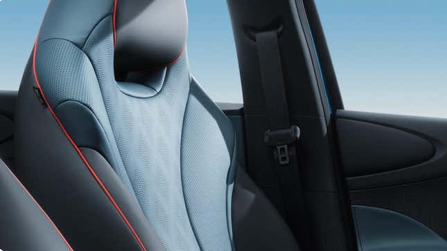 A close-up of the perforated vegan leather seats in the Dolphin