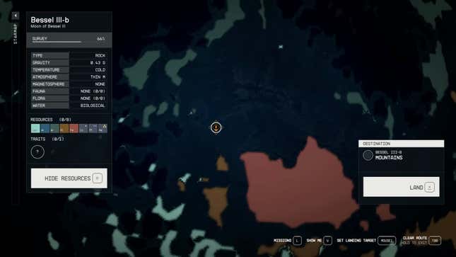An area of a map is highlighted in Starfield.