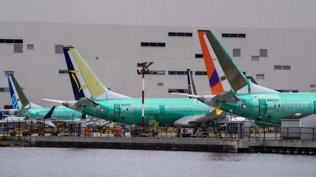 Boeing 737 MAX airplanes are pictured outside a Boeing factory on March 25, 2024 in Renton, Washington. 