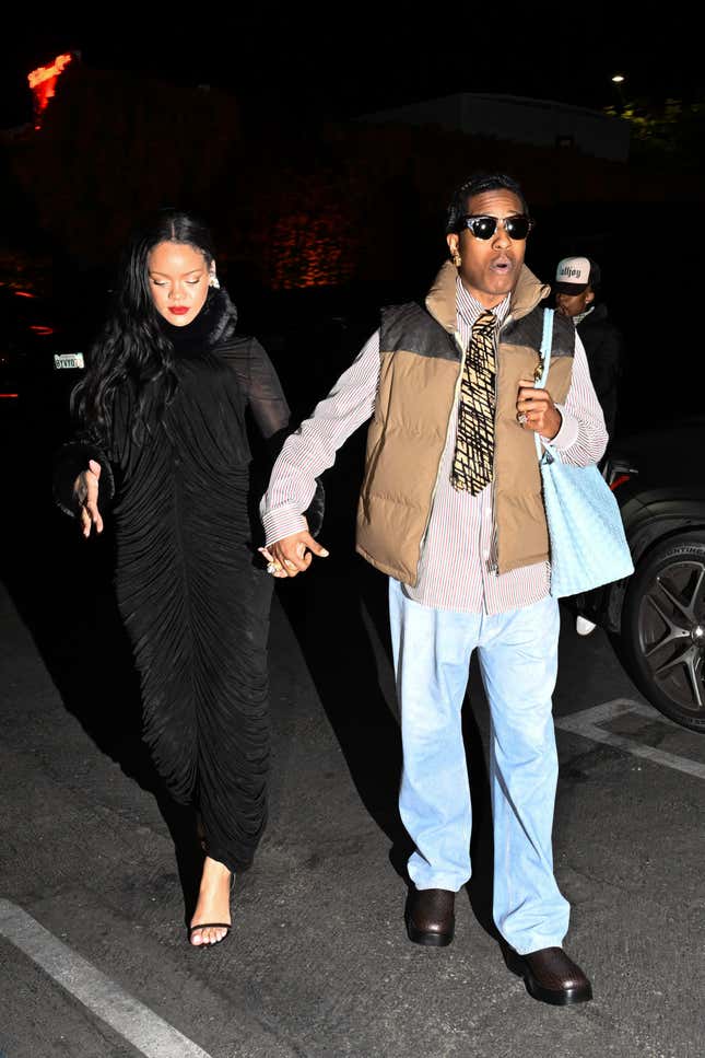 LOS ANGELES, CA - DECEMBER 17: Rihanna and ASAP Rocky are seen on December 17, 2024 in Los Angeles, California. 