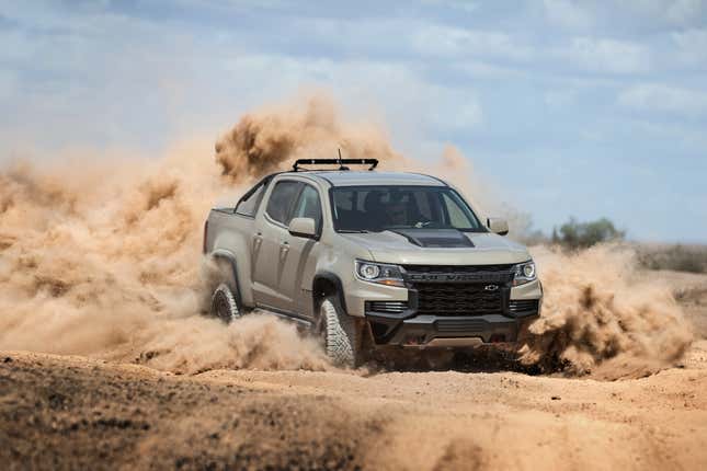 Chevrolet Colorado ZR2 pickup truck, driving through sand