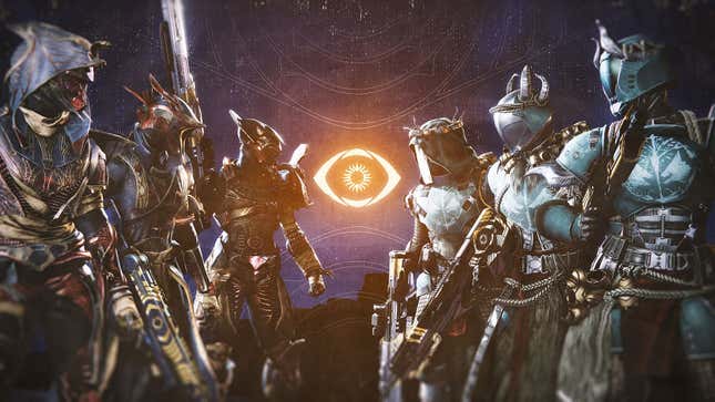 Destiny 2's Guardian heroes stand lined up ready to fight in the Trials of Osiris.