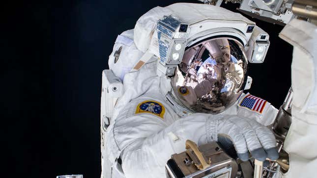 A NASA astronaut pictured outside the ISS during a spacewalk. 