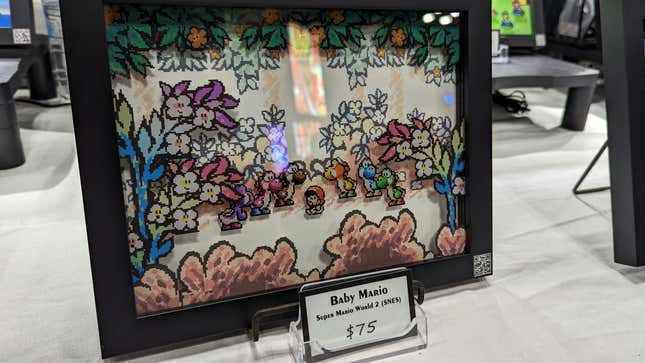 A diorama shows a scene from a Mario game. 