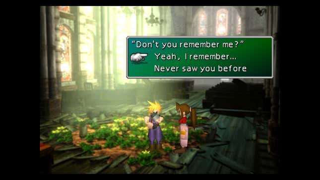 Aeris/th asks Cloud if he remembers her.