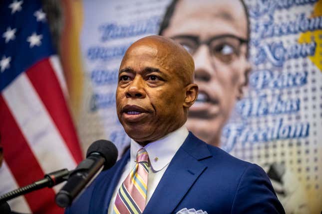 Mayor-elect Eric Adams speaks at a news conference at the Queensbridge houses in Long Island City, Queens on Wednesday, Dec. 15, 2021, in New York. Adams named Keechant Sewell, a Long Island police chief, as the city's next police commissioner, making her the first woman to lead the nation’s largest police force. (AP Photo/Brittainy Newman)