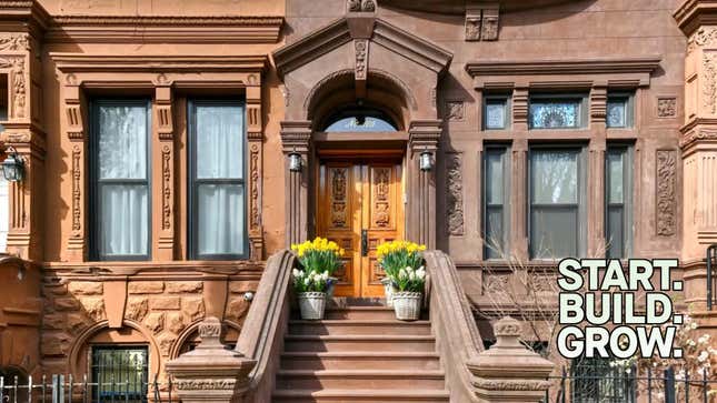  Brownstone buildings in Harlem in Manhattan, New York City. 