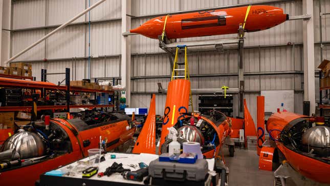 A photo of an orange submarine at the Ocean Infinity headquarters. 