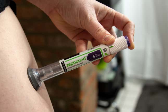 An Eli Lilly &amp; Co. Zepbound injection pen arranged in the Brooklyn borough of New York, US, on Thursday, March 28, 2024.