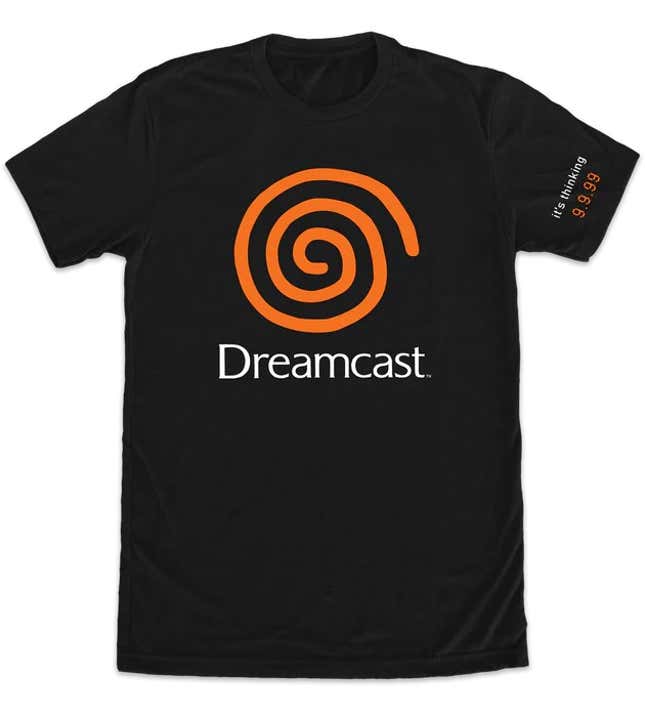 Una camiseta negra y naranja al estilo de Sega Dreamcast.