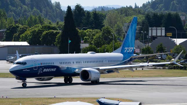 Boeing 737 MAX 10 prepares to take off for its first flight at Renton Municipal Airport on June 18, 2021 in Renton, Washington.