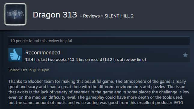 Image for article titled Silent Hill 2 Remake, As Told By Steam Reviews