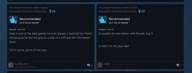 Image for article titled Peak, As Told By Steam Reviews