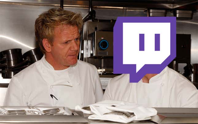 A photo of Gordon Ramsay looking pretty angrily at another chef, whose face has been replaced with the Twitch logo.