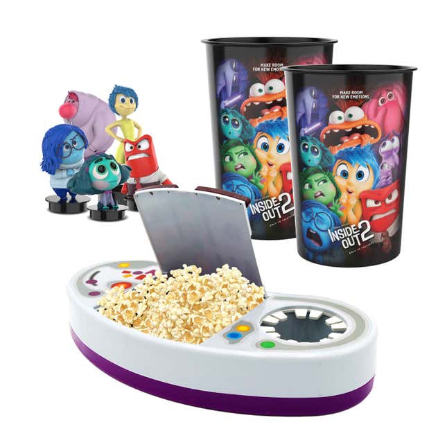 A popcorn bucket themed after Inside Out 2, the main receptacle is shaped like the control center that can be seen in the movies.