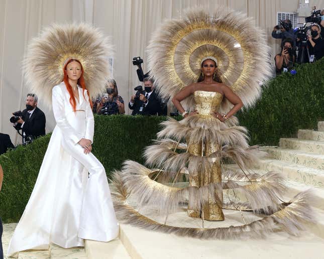 Designer Harris Reed, left, and Iman attend the 2021 Met Gala benefit “In America: A Lexicon of Fashion” at Metropolitan Museum of Art on September 13, 2021 in New York City.