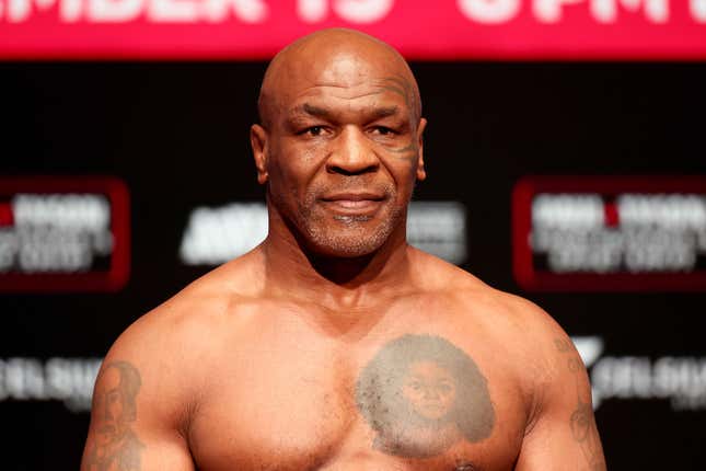 : Mike Tyson attends the weigh-in for LIVE on Netflix: Jake Paul vs. Mike Tyson at the Toyota Music Factory on November 14, 2024 in Dallas, Texas.