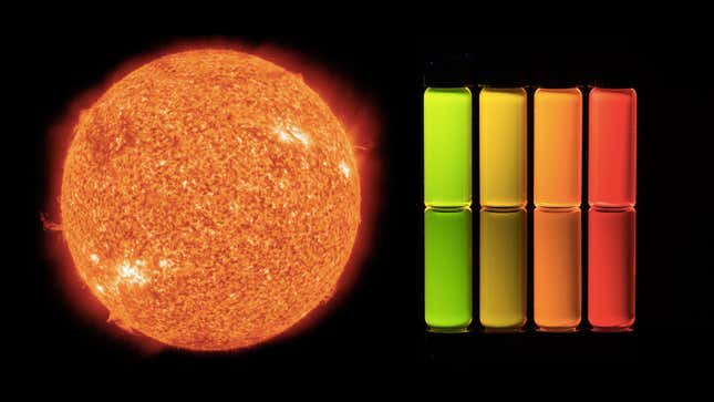 The sun (left) and quantum dots (right).