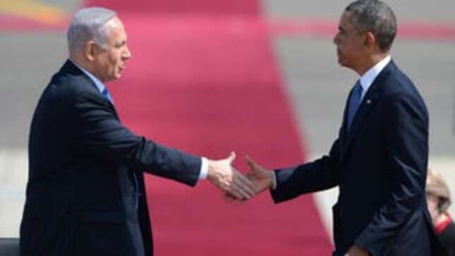Image for article titled 'This Is A Pointless Trip,' Obama Says While Shaking Hands With Netanyahu