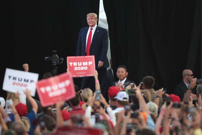 Image for article titled Watch: Trump Laughs During Rally When Supporter Suggests Shooting Migrants at the US-Mexico Border