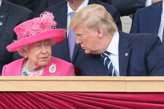 Queen Elizabeth II and US President, Donald Trump attend the D-day 75 Commemorations on June 05, 2019 in Portsmouth, England.