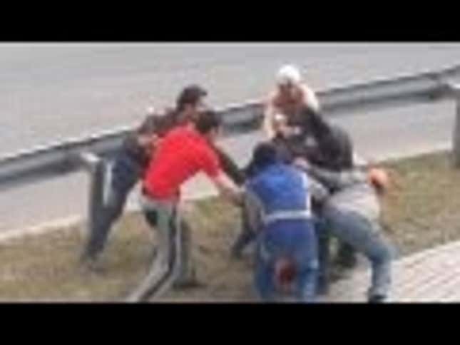 Watch This Insane Russian Construction Crew Hammer Street Fight